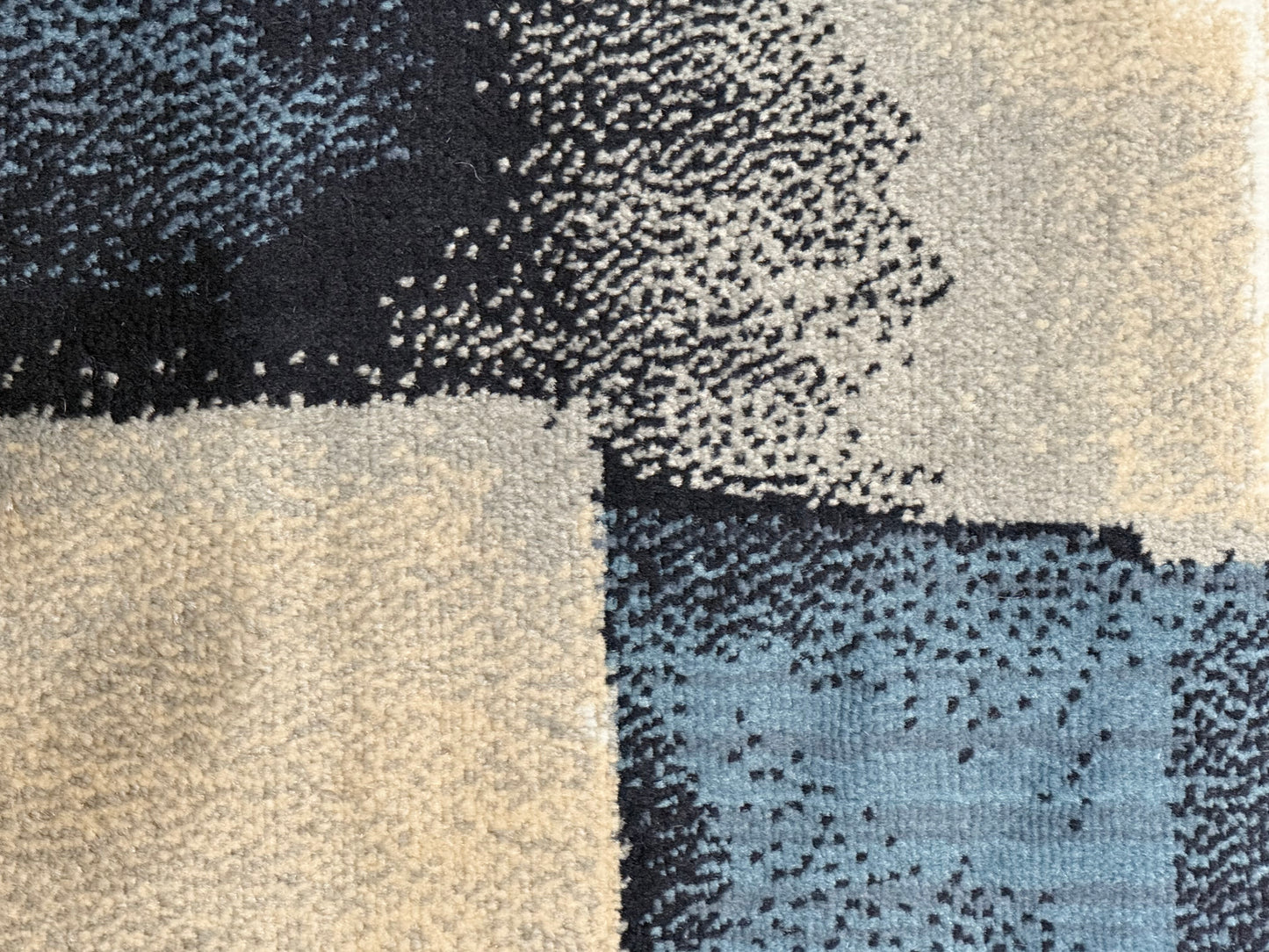 Abstract Geometric Contemporary Area Rug – Navy Blue, Steel Blue & Beige | 160×230 cm (5.3 × 7.6 ft)