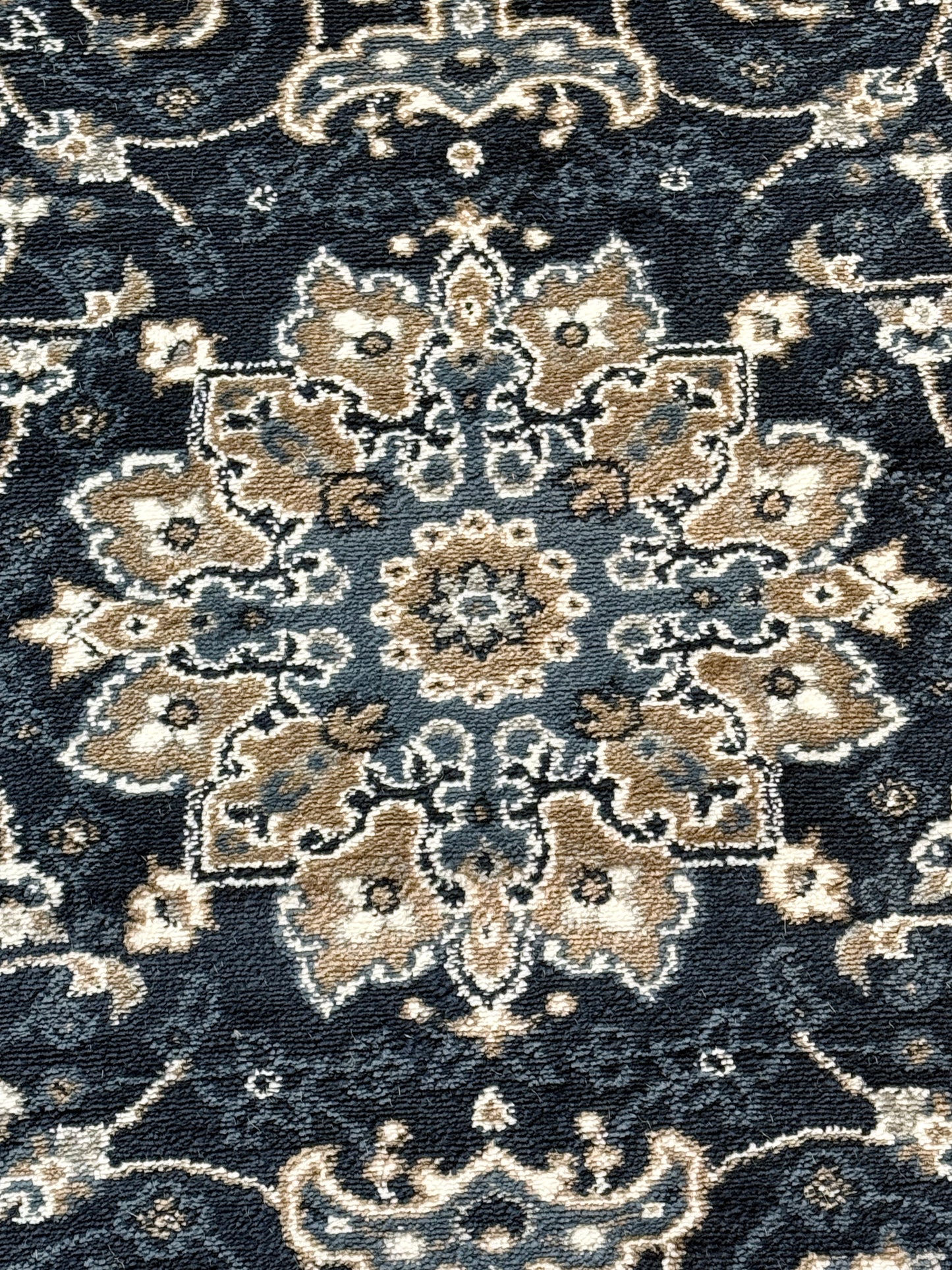 Traditional Persian Style Runner Rug – Navy Blue, Ivory & Beige – 2.7 x 13.0 Feet