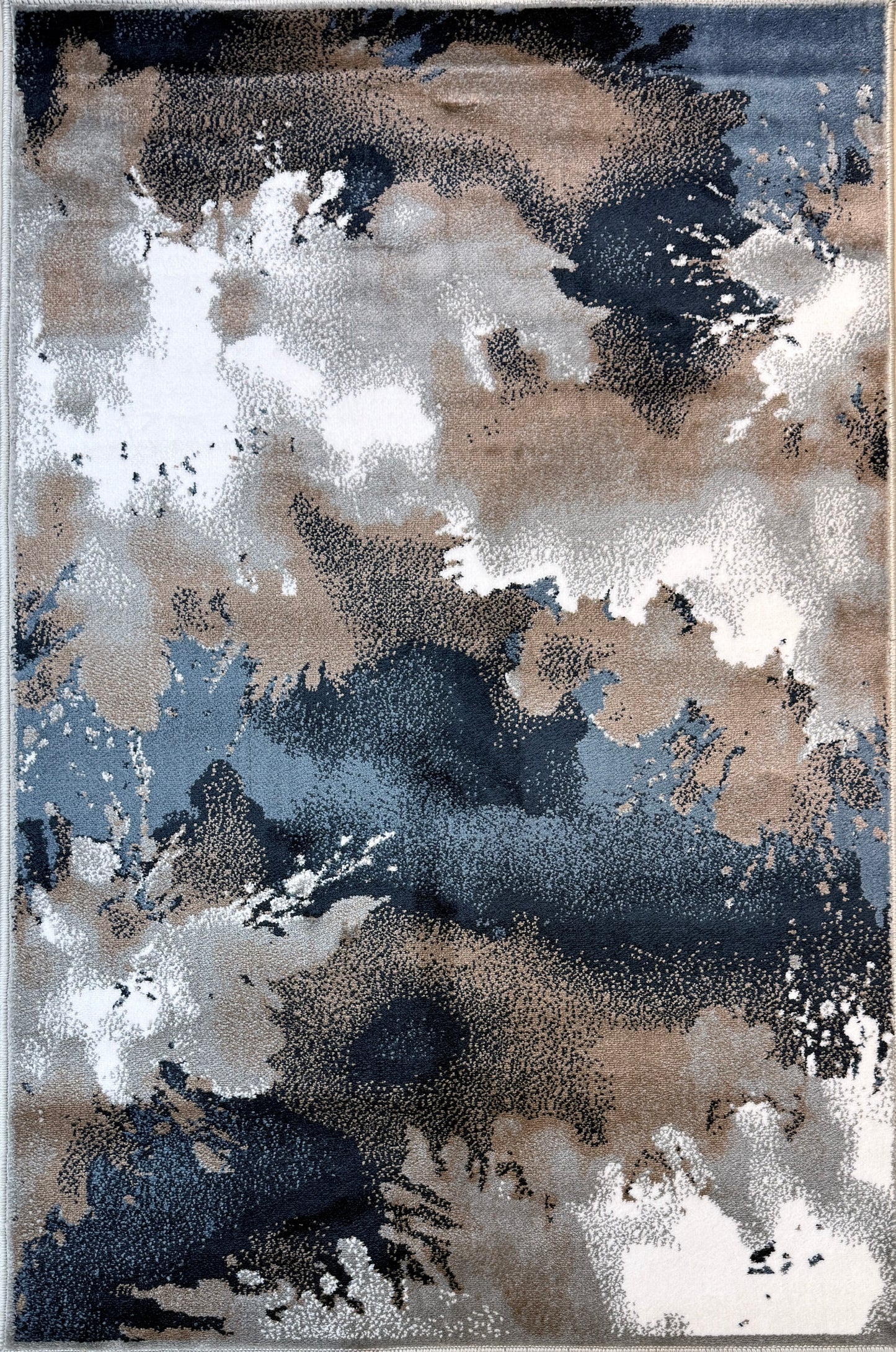 Nebula Abstract Rug | deep navy, slate blue, warm taupe & crisp white | Size 3.3x5.0 ft