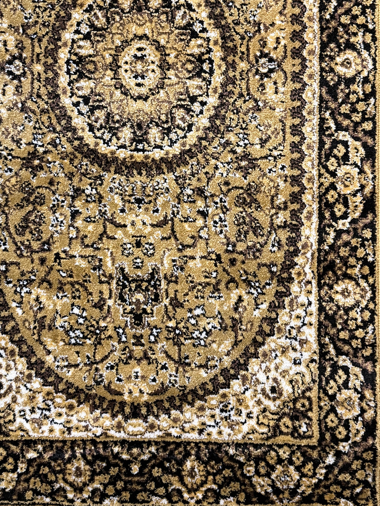 Antique Medallion Hallway Runner | gold, charcoal black & cream | Size 2.7x5.0 ft