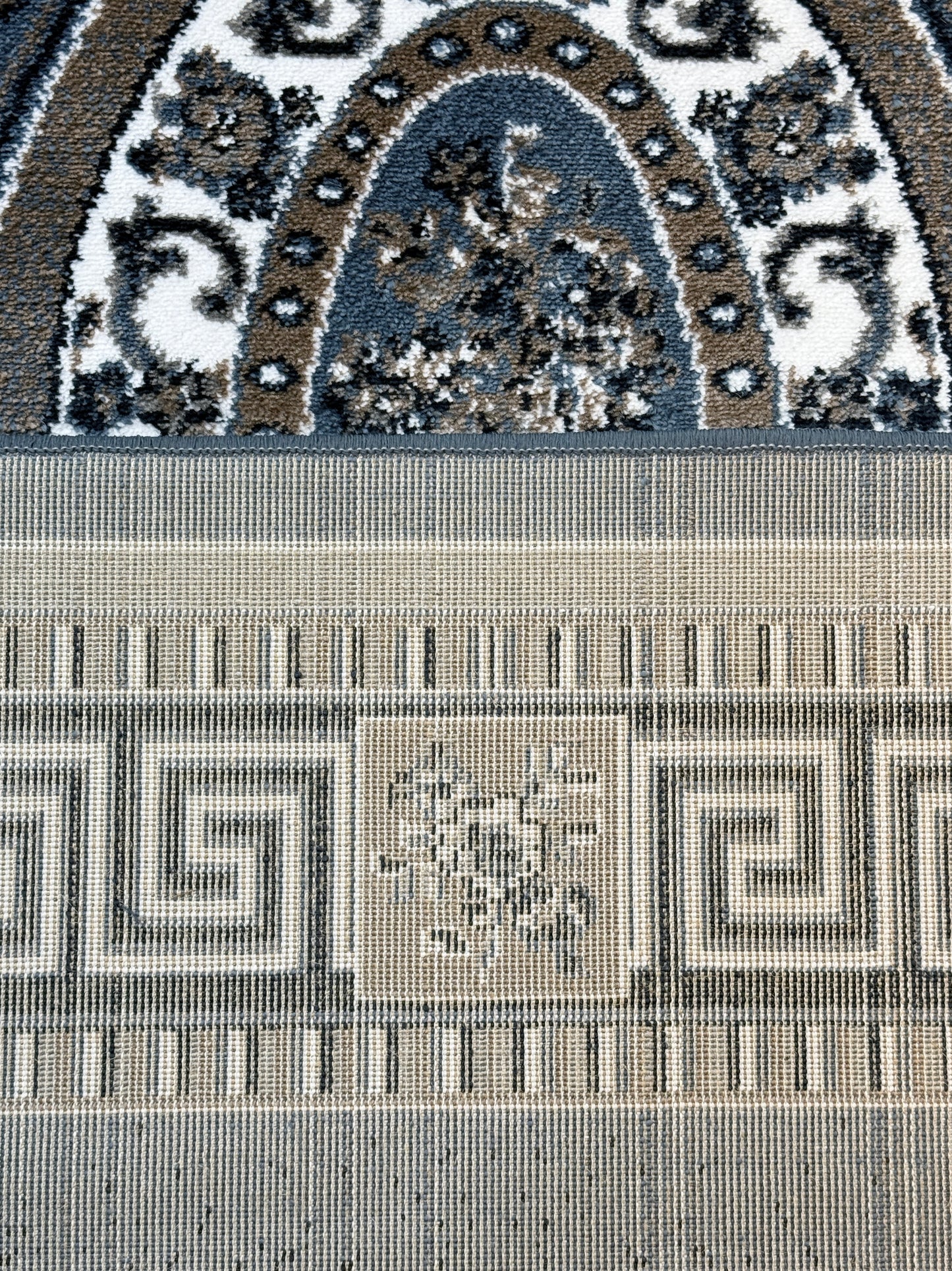 Classic Medallion Border Area Rug | Dark Blue Grey Beige Cream | Size 5x7.3 Feet