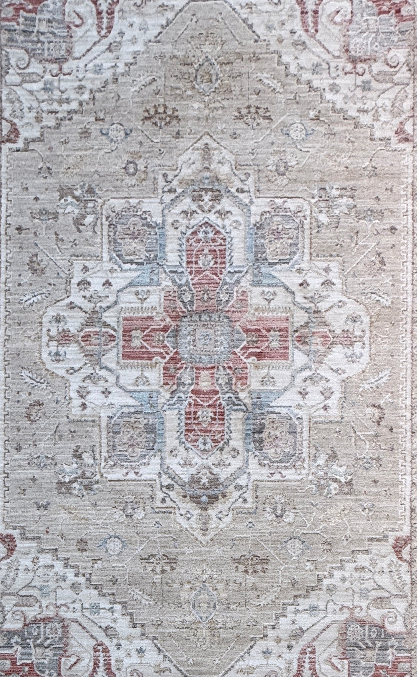 Vintage Medallion Oriental Rug | Beige, Terracotta & Slate Blue | Size 150x230 cm (4.11x7.6 ft)