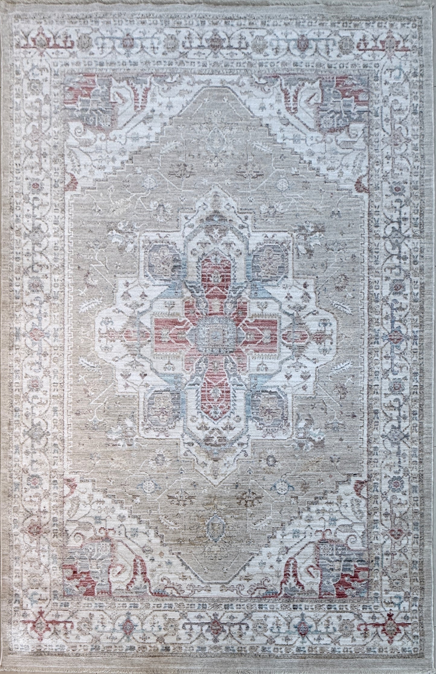 Vintage Medallion Oriental Rug | Beige, Terracotta & Slate Blue | Size 150x230 cm (4.11x7.6 ft)