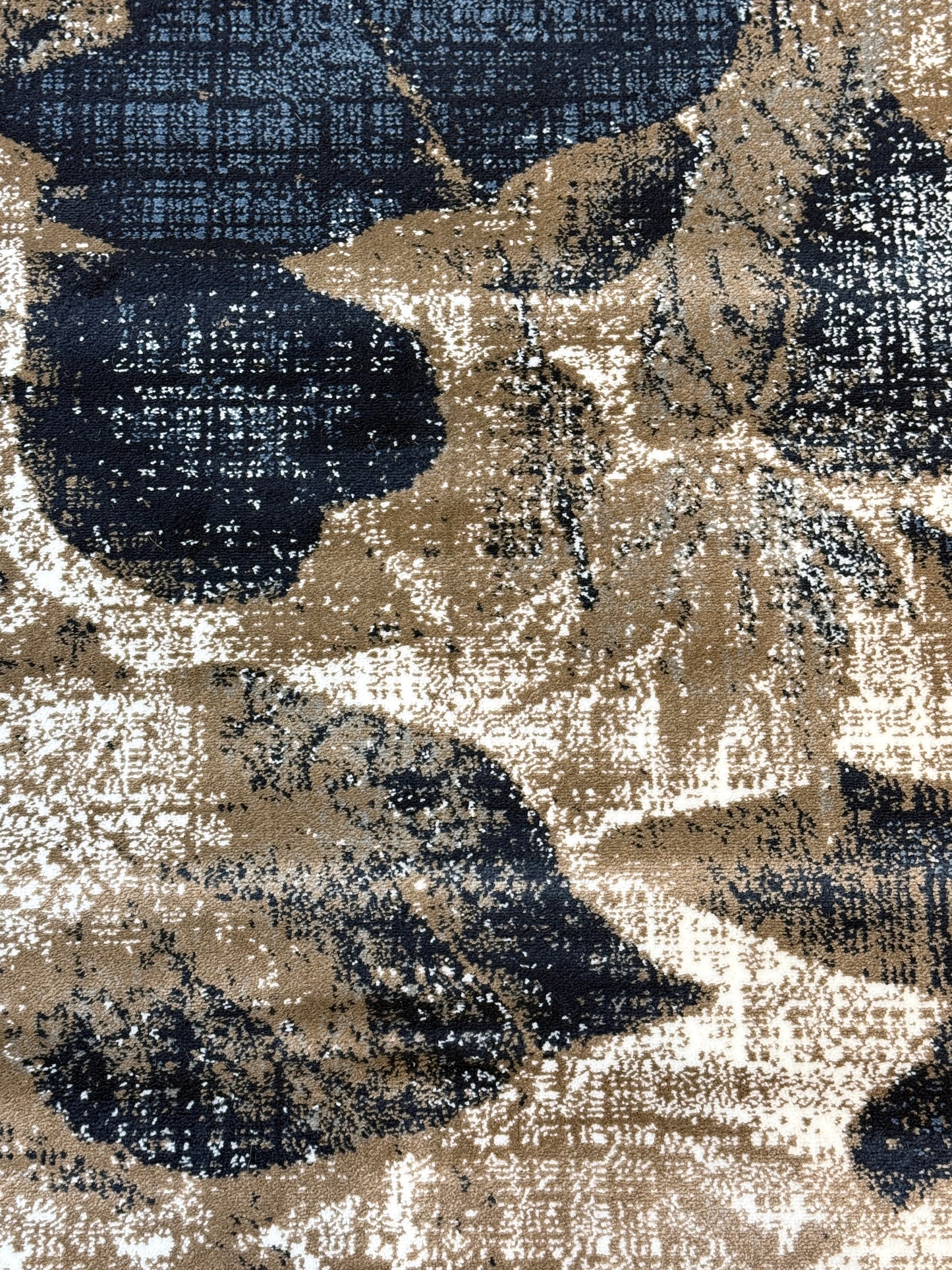 Autumn Leaf Distressed Area Rug | Navy Blue, Taupe, and Ivory | Size 3.3x5.0 ft
