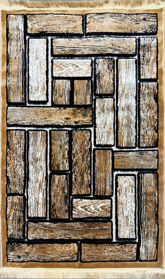 Rustic Wood Plank Pattern Rug - Earthy Browns & Creams - Size 100x150cm (3.3x4.11)ft