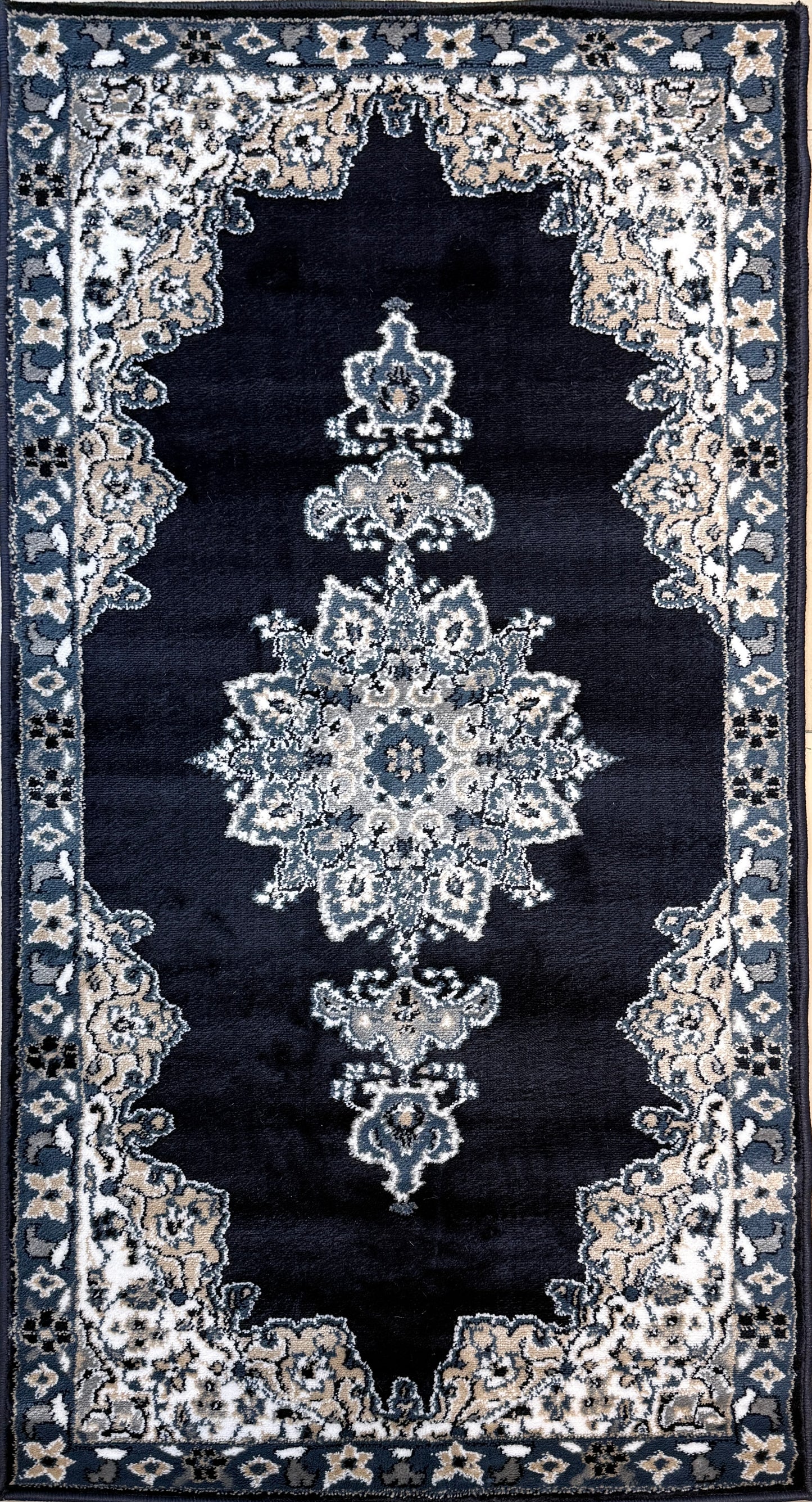 Traditional Medallion Area Rug |Navy Blue, Cream, and Grey |Size 2.7x5.0 ft.