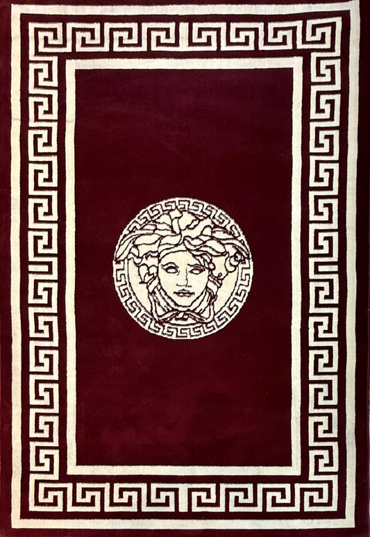 Mythic Medusa Greek Key Area Rug | Burgundy & Cream | Size (5x8) Versace aesthetic