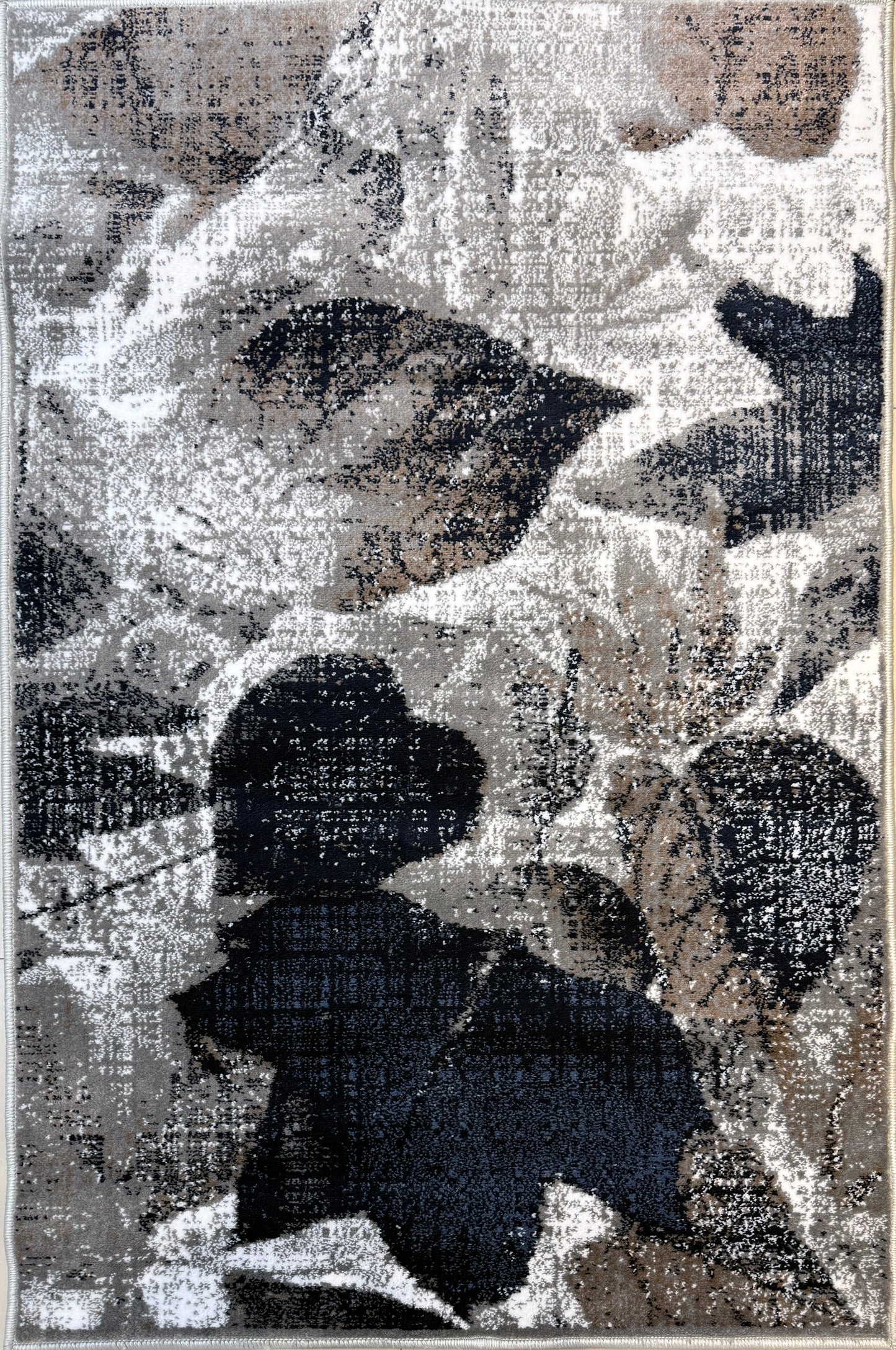 Modern Floral Leaf Area Rug | charcoal, grey, beige, and cream | Size 3.3x5.0 ft