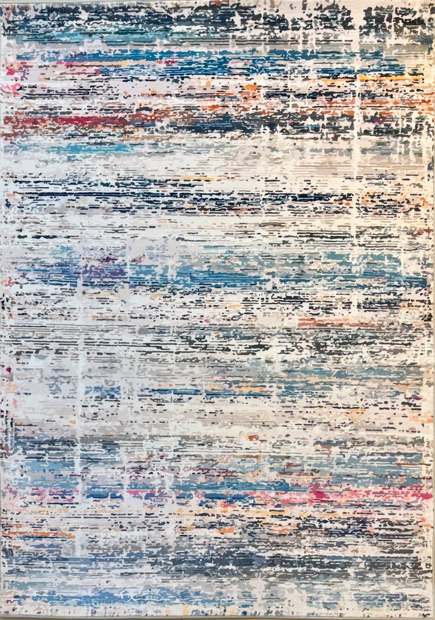 Textured Striped Rug – Teal, Blue, Grey & Beige Accents | 120×170 cm (4.0×5.7 ft) | Modern Artistic Design