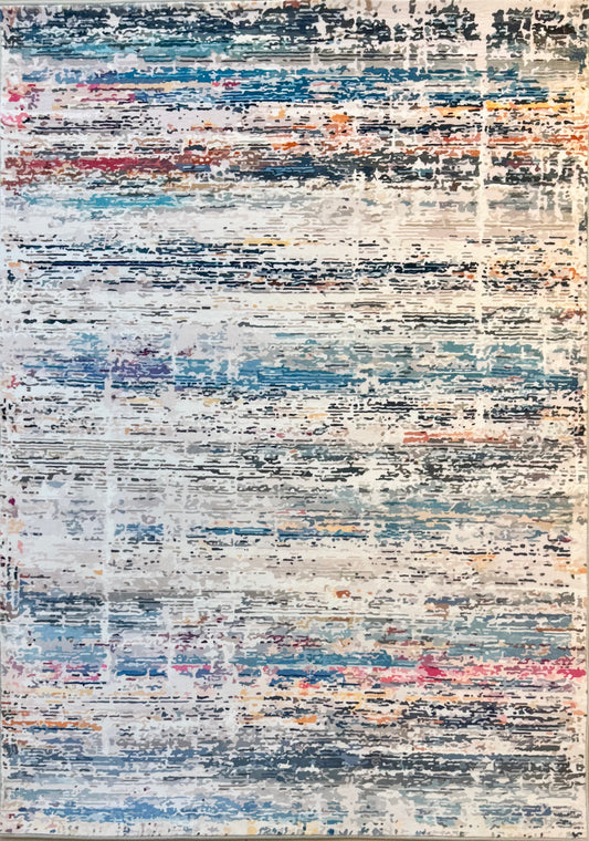 Textured Striped Rug – Teal, Blue, Grey & Beige Accents | 120×170 cm (4.0×5.7 ft) | Modern Artistic Design