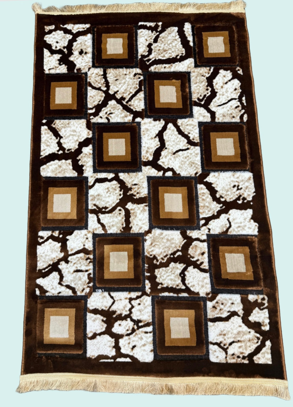Textured Stone-Inspired Velvet Rug in Brown, Beige & Cream – Size 3 available