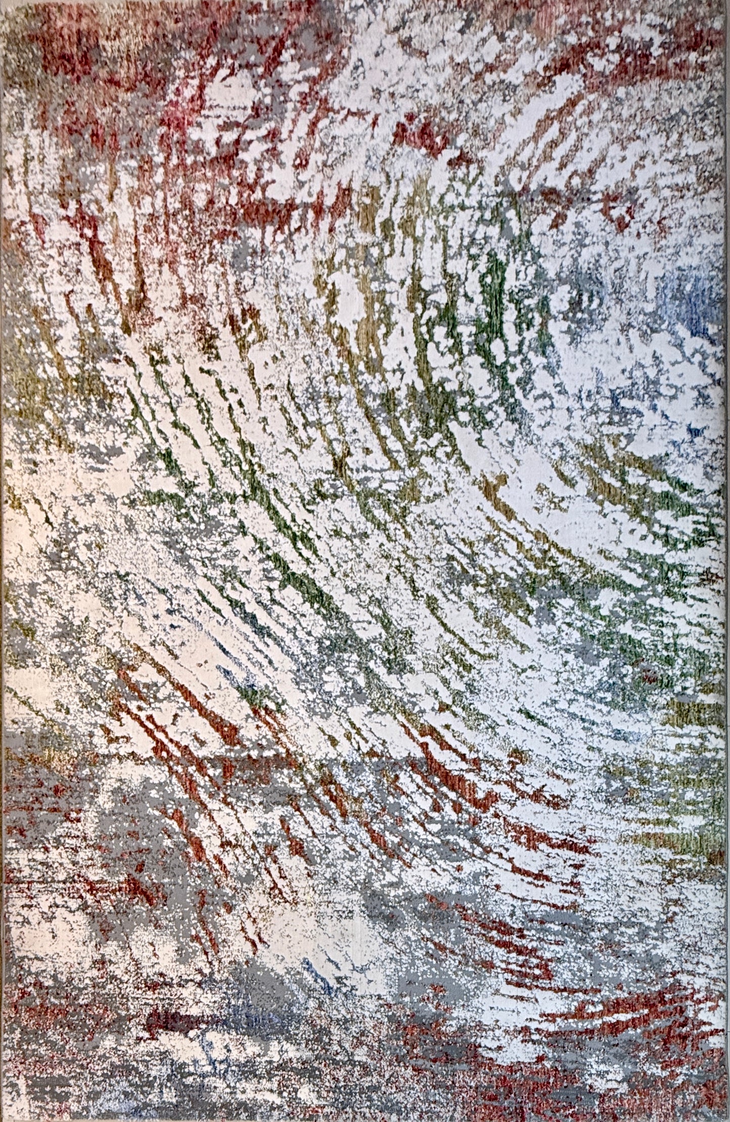Textured Cream Rug with Fluid Abstract Coloration Size (4.10x7.3)ft
