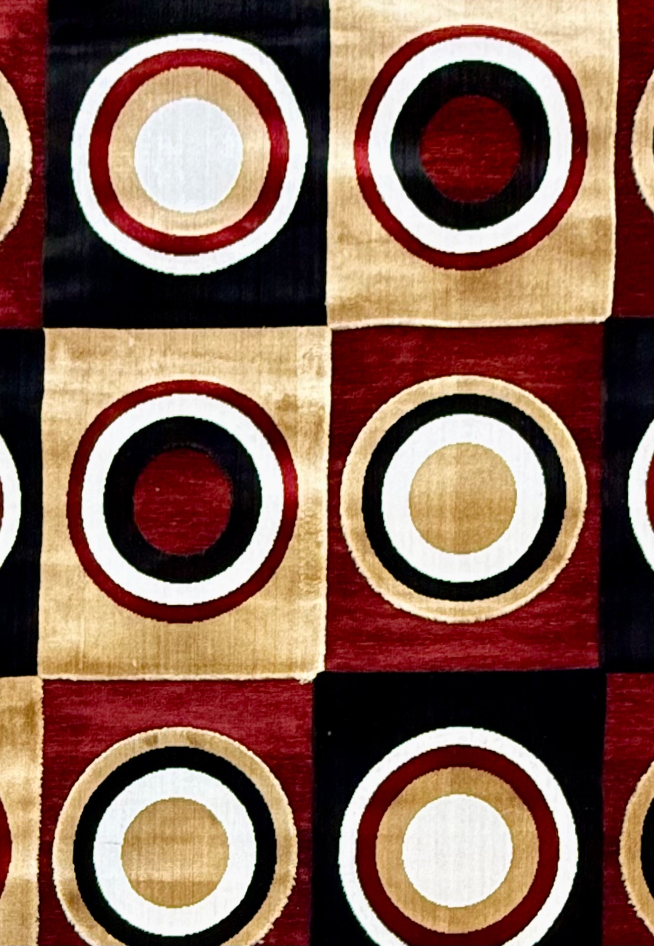 Chenille Modern Geometric Circles Rug - Red, Gold, and Black Accent