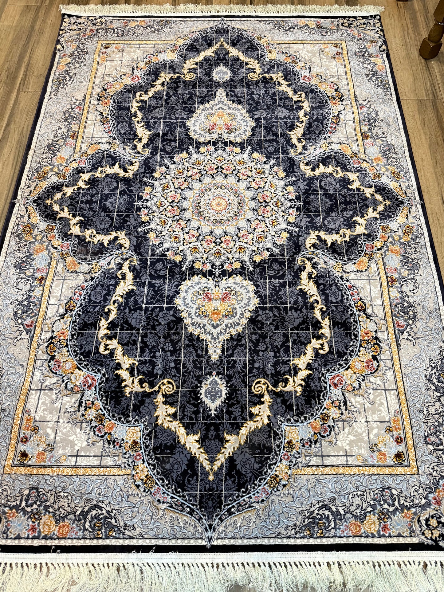 Elegant Persian-Style Navy and Gold Rug -  Size 150x220cm (4.11x7.3)ft