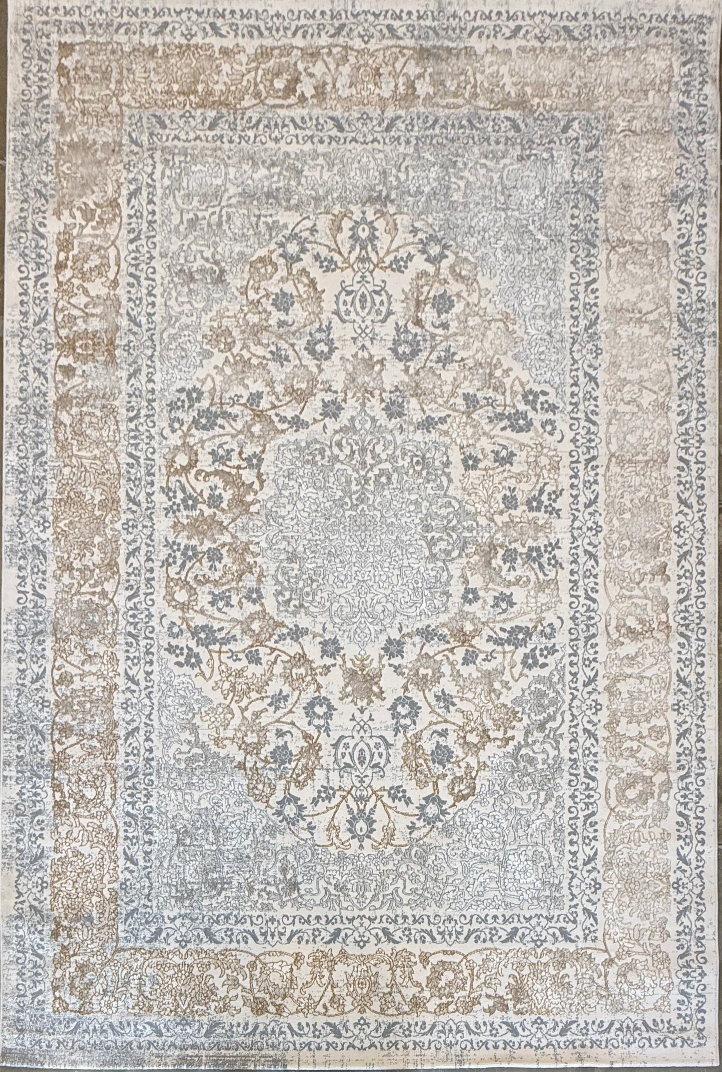 Nourison Astra Beige, Gray & Gold Tone Washable Rug -  Size (6.7x9.6)ft