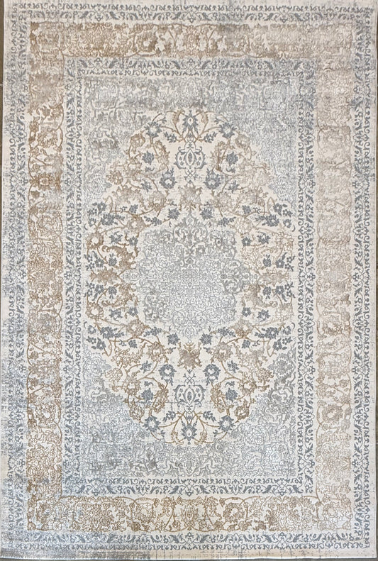 Nourison Astra Beige, Gray & Gold Tone Washable Rug -  Size (6.7x9.6)ft