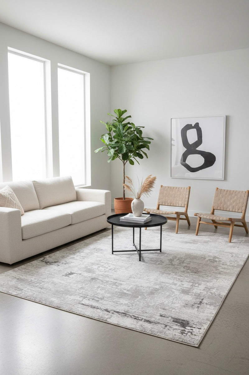 Ethereal Mist Abstract Rug | Slate Grey and Cream | Size 200x300 cm (6.7x9.10 ft).