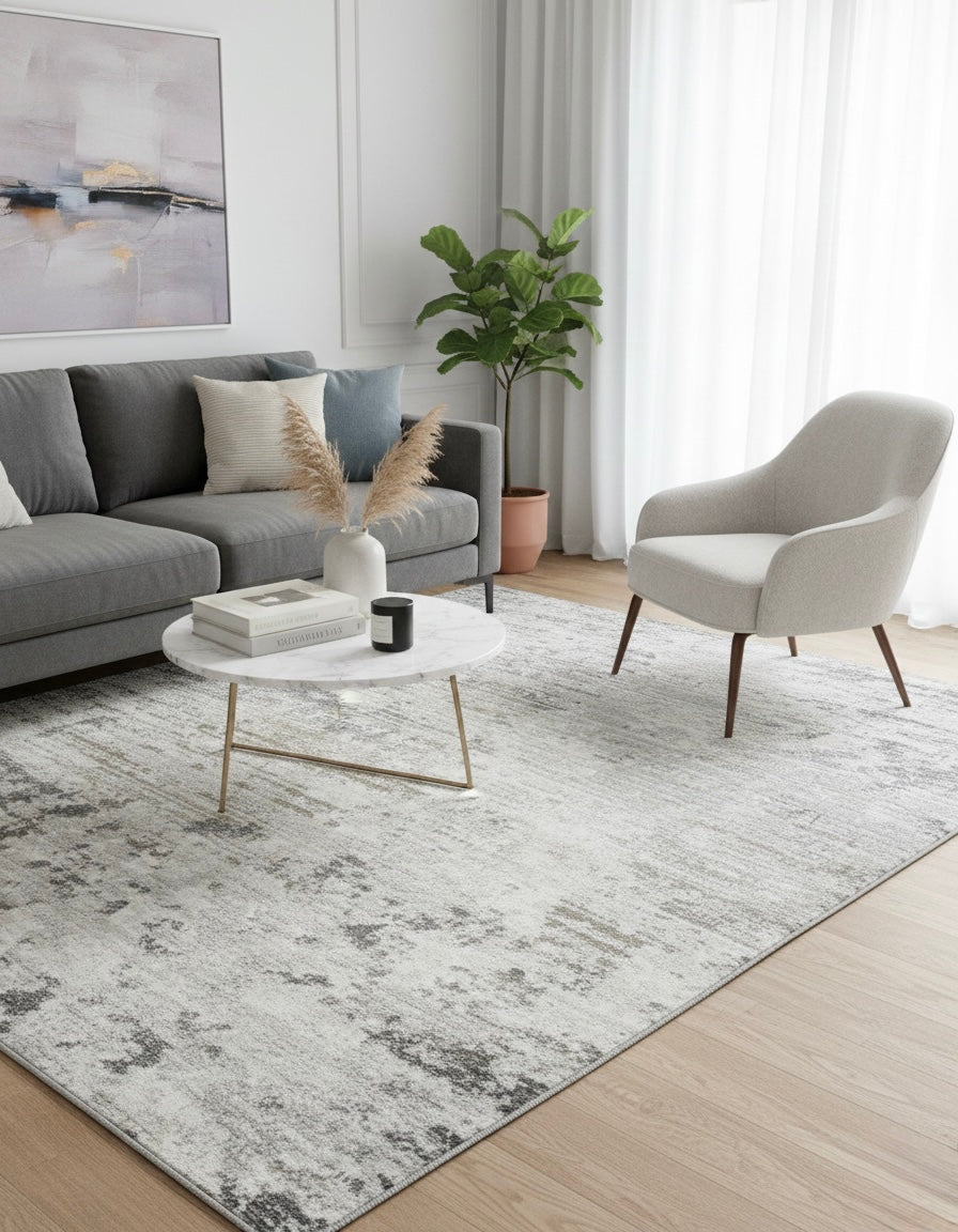 Nordic Abstract Distressed Area Rug | Grey, Gold | In Two Sizes Available