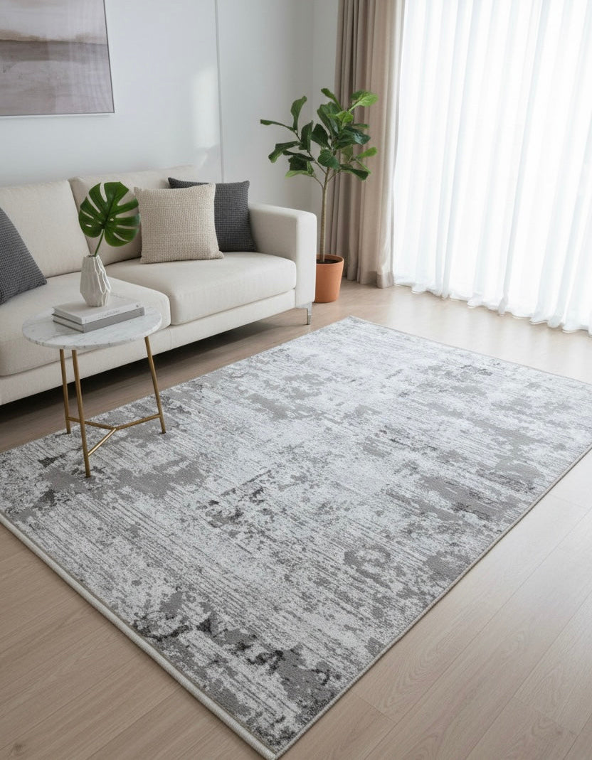Abstract Distressed Rug | Grey and White | Size 120x170 cm (3.11x5.7 ft)