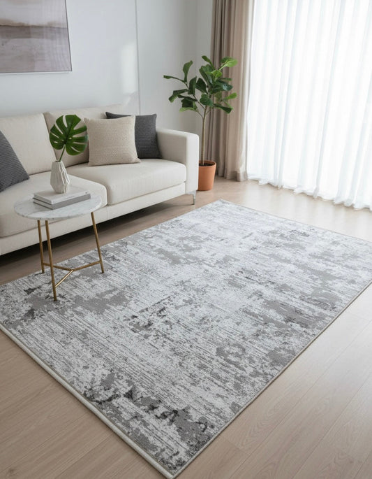 Abstract Distressed Rug | Grey and White | Size 120x170 cm (3.11x5.7 ft)
