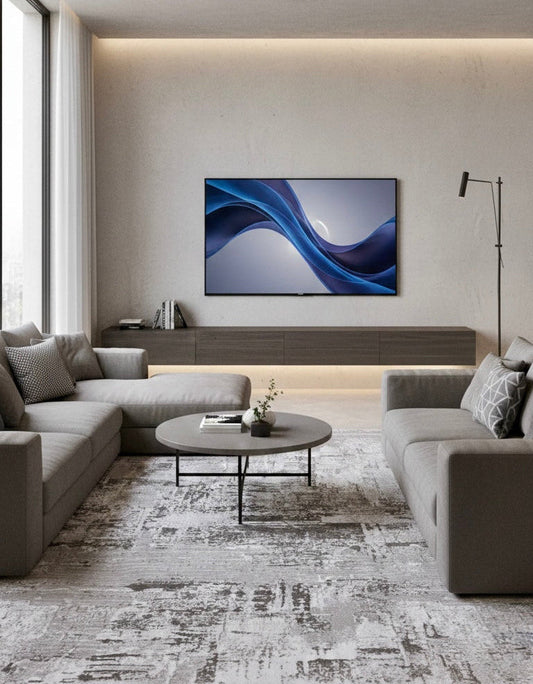 Modern Abstract Distressed Rug | Grey, Silver & Charcoal | Size 200x300 cm (6.6x9.10 ft)