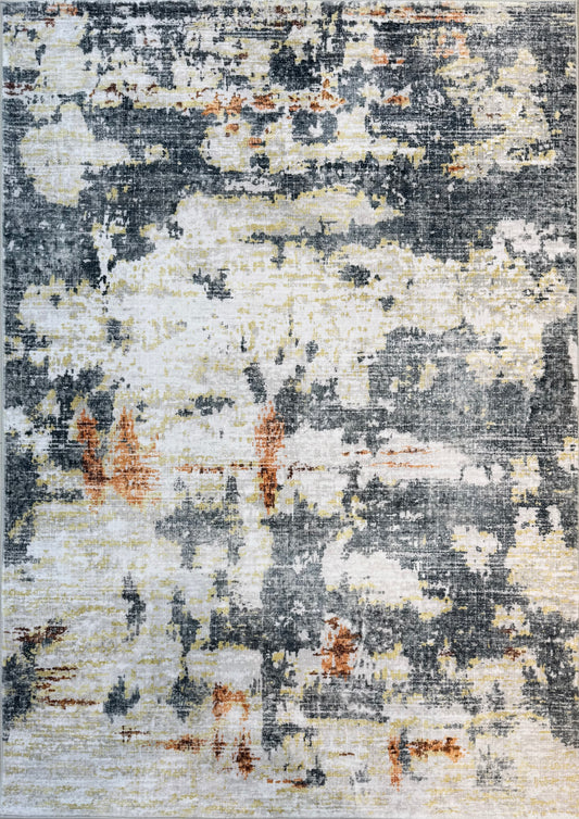 Distressed Abstract Black/Light Grey/Cream Rug | Size 120x170 cm (4.0x5.7 ft)