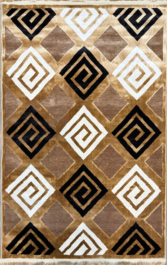 Elegant Dark Beige Chenille Rug – Geometric Diamond Design, 150x220cm (4.11x7.3)ft