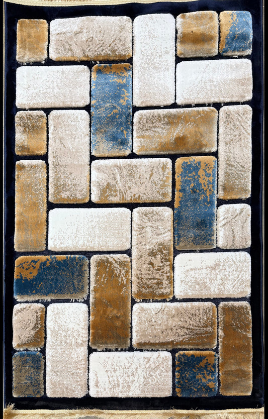 Coastal Stone Design Rug - Blue & Natural Tones - Size 100x150cm (3.3x4.11)ft