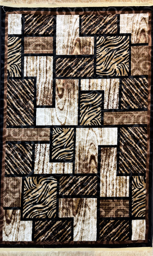 Geometric Patchwork Rug – Elegant Brown, Beige & Black Pattern | Soft & Durable | 100×150 cm (3.3×4.9 ft)