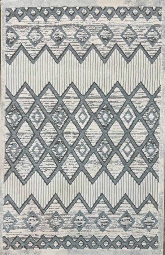 Soft Grey & Ivory Diamond Trellis Rug - Size (3.28 x 4.92 ft)
