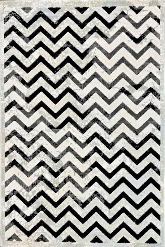 Chevron Rug - Black, Gray, White Zigzag Pattern Size (100x150 cm) 3.28x4.92 ft