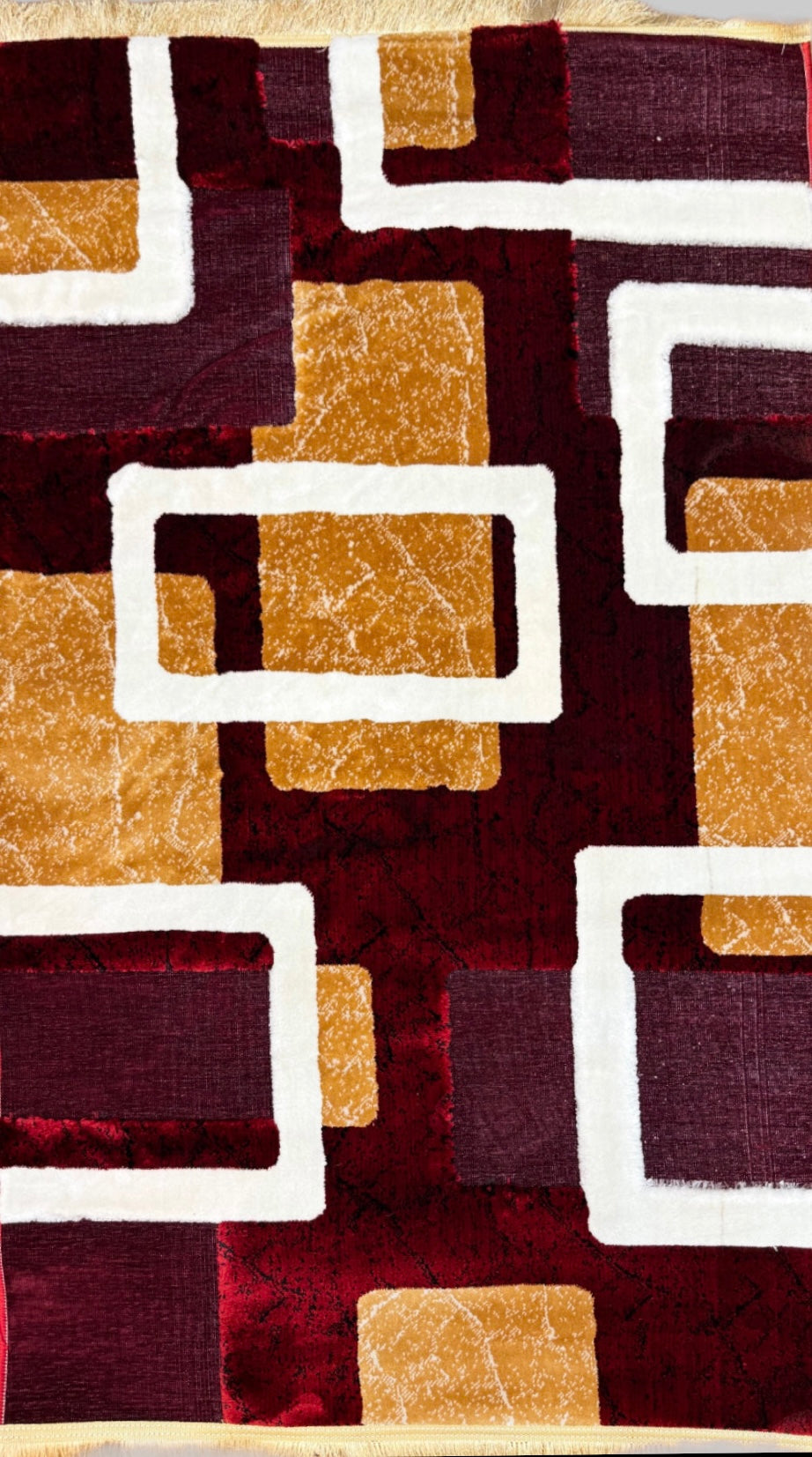 Geometric Block Pattern Rug - Red & Black with Gold & Cream - Size Multiple Options