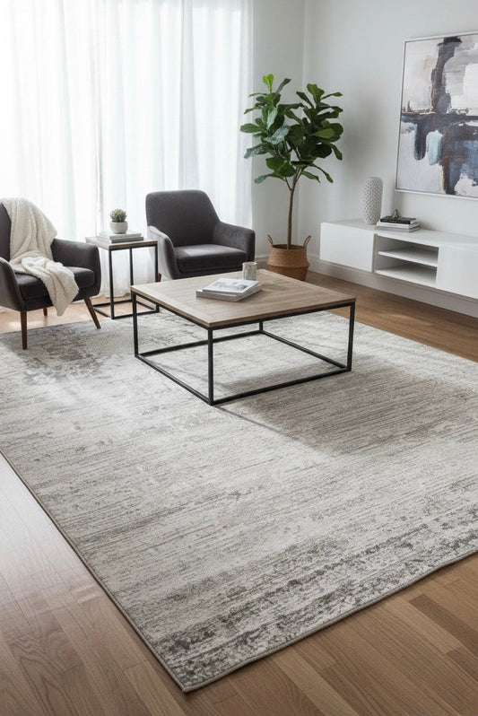 Urban Distressed Abstract Area Rug | grey, charcoal & ivory | Size 150x220 cm (4.11x7.3 ft)