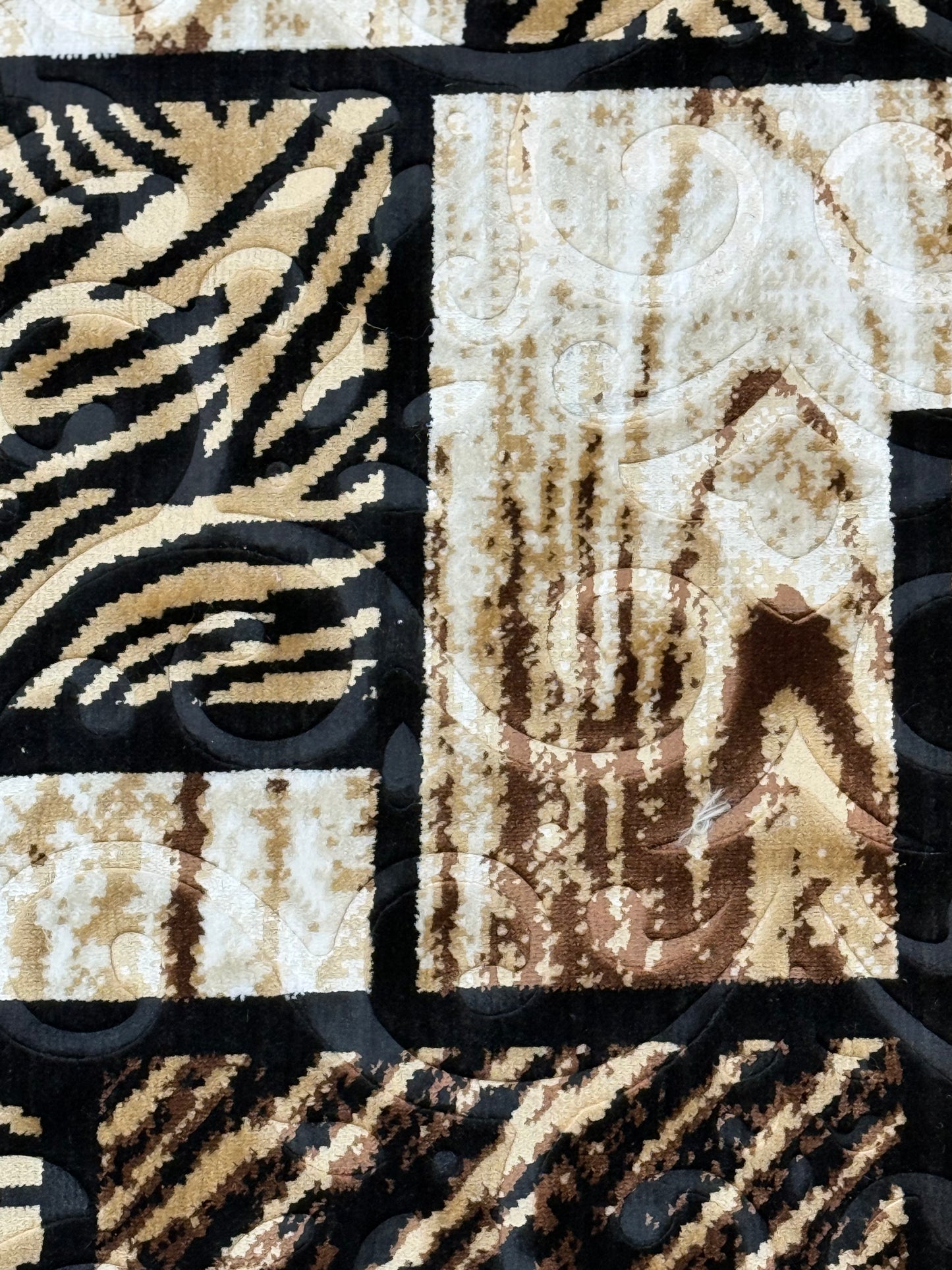 Geometric Patchwork Rug – Elegant Brown, Beige & Black Pattern | Soft & Durable | 100×150 cm (3.3×4.9 ft)