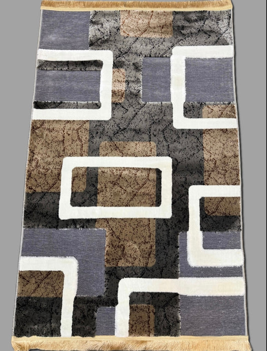 Modern Abstract Block Rug - Gray, Taupe & Ivory - Size 100x150cm (3.3x4.11)ft