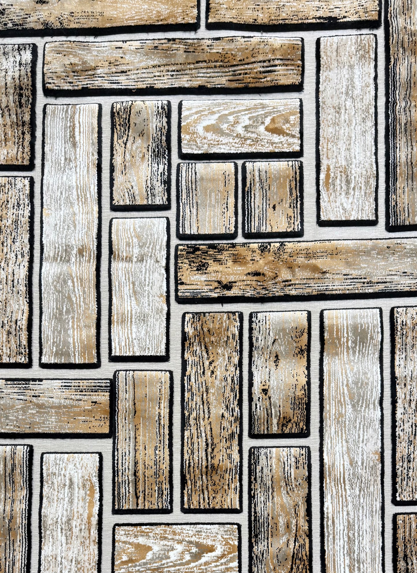 Rustic Wood Plank Pattern Rug - Earthy Browns & Creams - Size Multiple Options