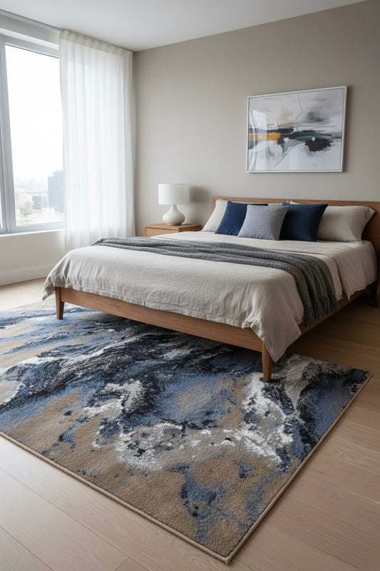 Stormy Vista Contemporary Rug | dark navy, misty grey, & warm beige | Size 3.3x5.0 ft