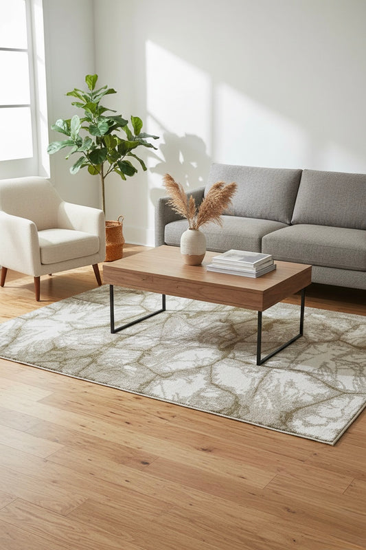Stone Pattern Earth Tone Area Rug | Off white , Cream and Mocha | Size 3.3x5.0 ft