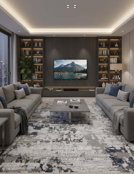 Abstract Cloud Mist Rug | Grey, Blue, and White | In Two Sizes Available