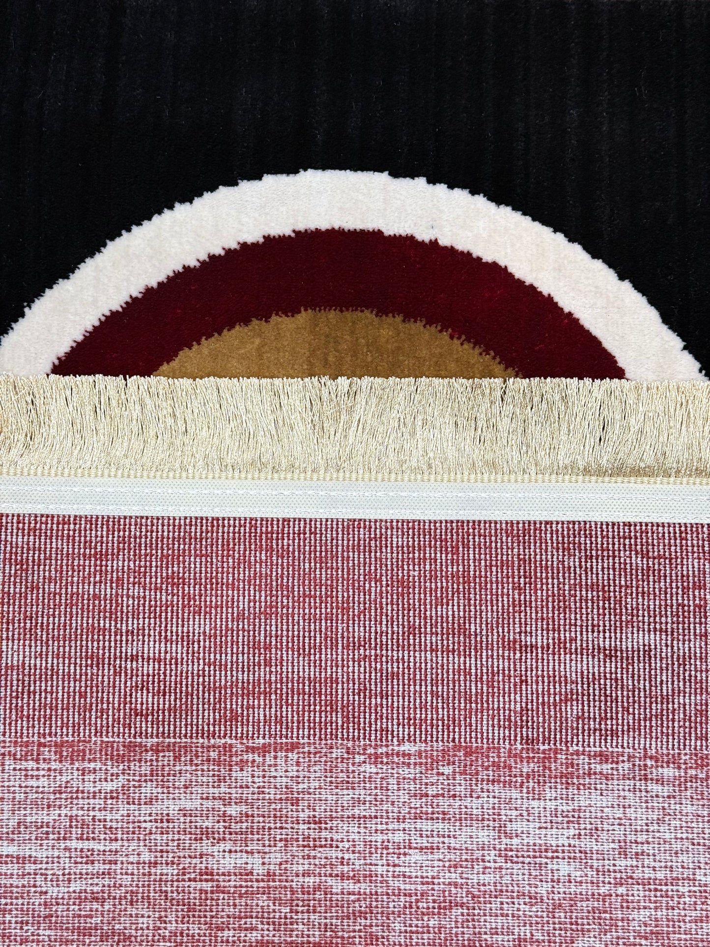 Chenille Modern Geometric Circles Rug - Red, Gold, and Black Accent