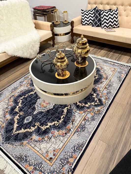 Elegant Persian-Style Navy and Gold Rug -  Size 150x220cm (4.11x7.3)ft