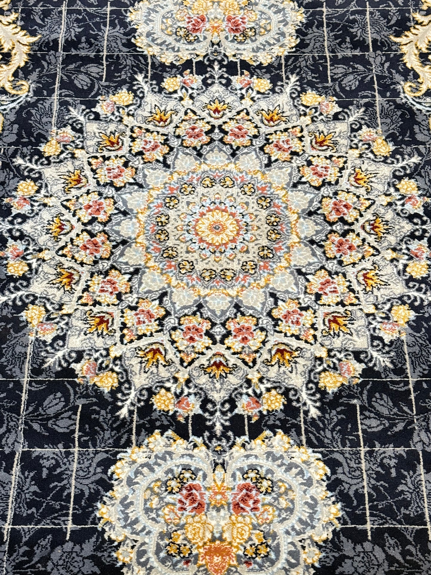Elegant Persian-Style Navy and Gold Rug -  Size 150x220cm (4.11x7.3)ft