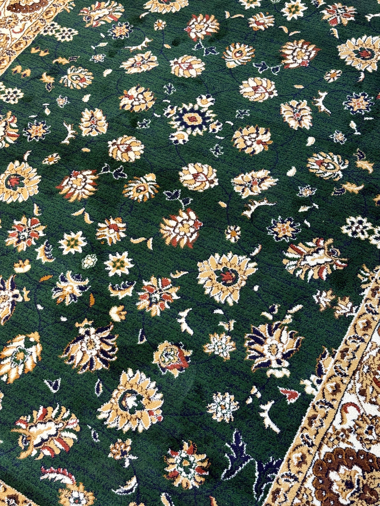 Persian Design Area Rug – Dark Green with Cream & Gold Accents, 200x290 cm (6.5x9.5 ft)