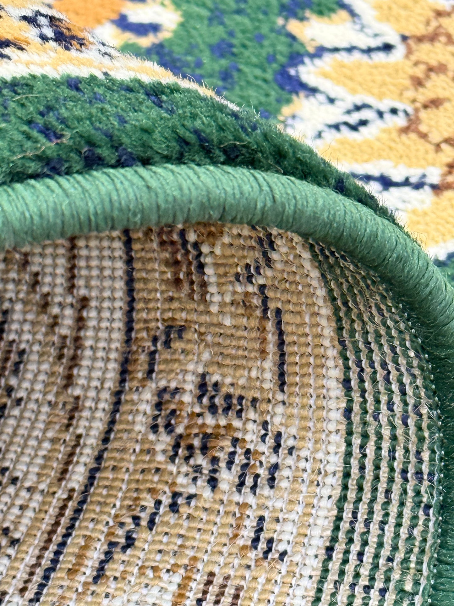 Persian Design Area Rug – Dark Green with Cream & Gold Accents, 200x290 cm (6.5x9.5 ft)