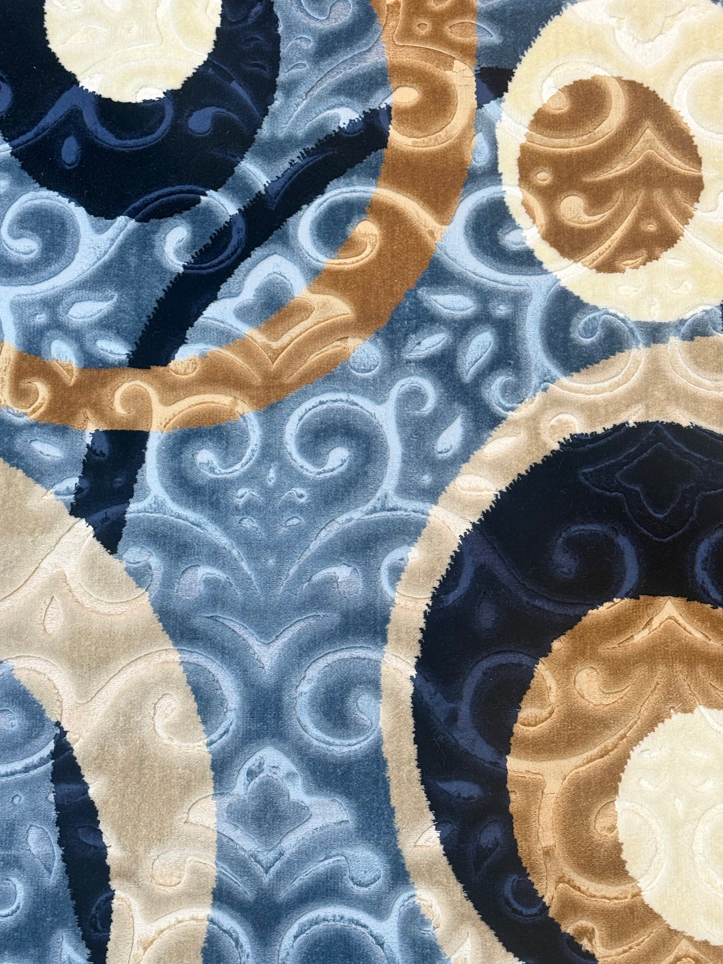 Modern Abstract Circle Pattern Blue, Beige, and Brown Area Rug - 100x150 cm (Approx. 3'3" x 5'0")
