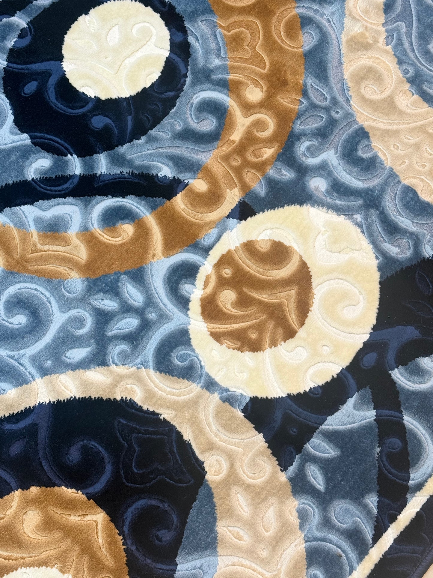 Modern Abstract Circle Pattern Blue, Beige, and Brown Area Rug - 100x150 cm (Approx. 3'3" x 5'0")