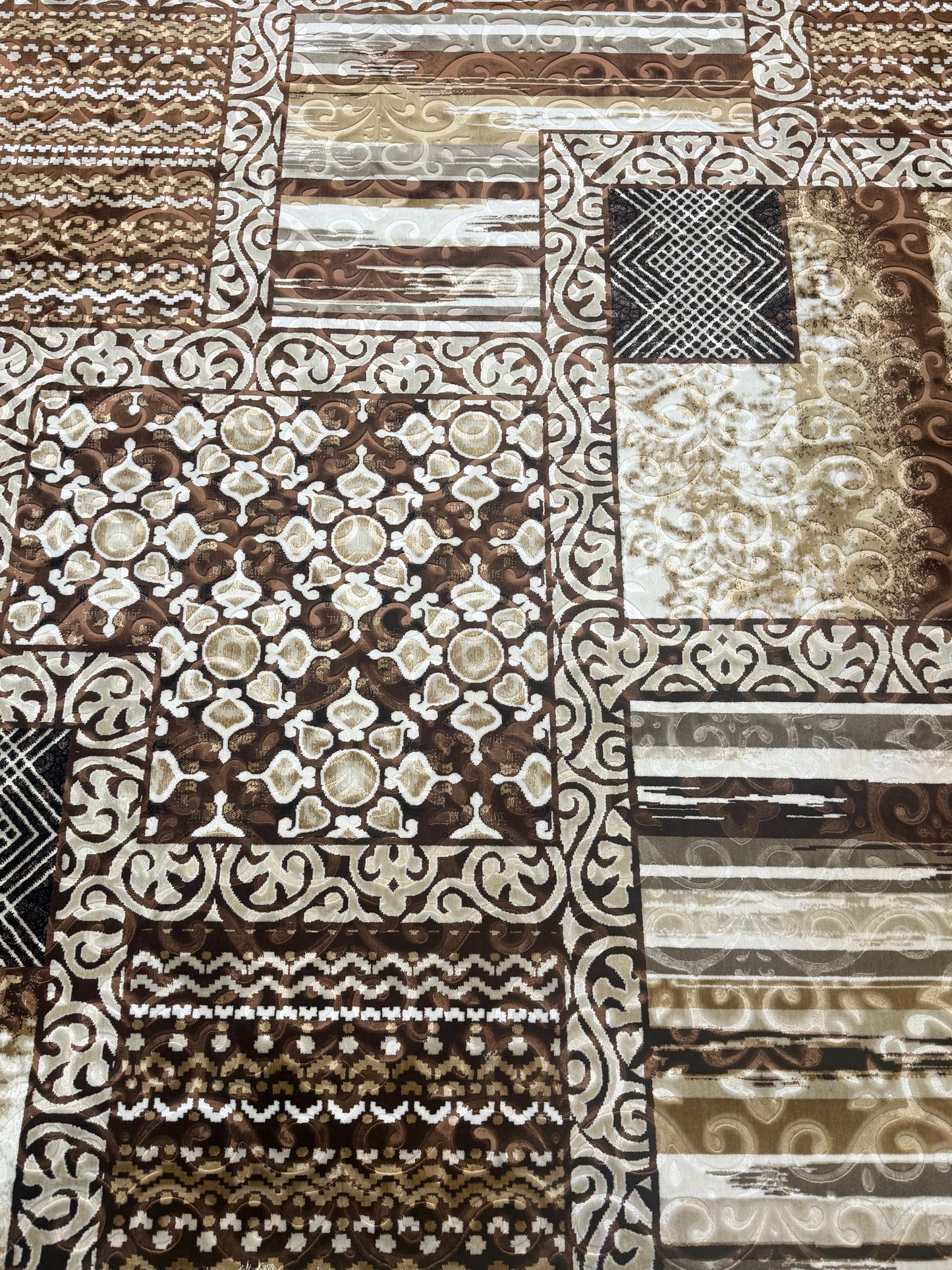 Vintage Patchwork Moroccan Rug - Brown, Beige, Cream & Black | Size
200×290 cm (6.6x9.5 ft)