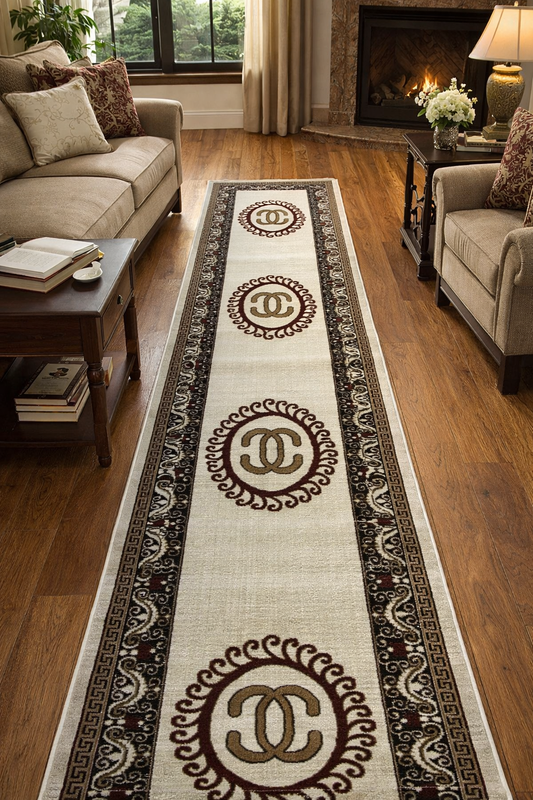 Classic Medallion Runner Rug Beige Brown Black 2.7 x 13.2 feet