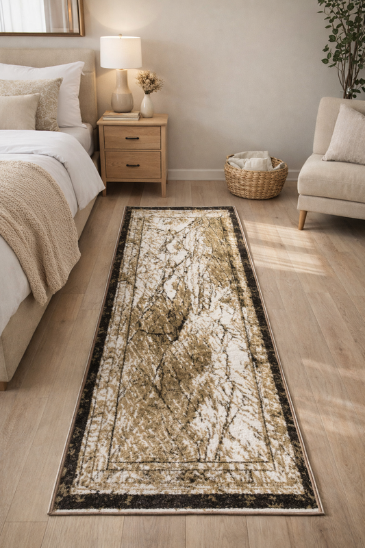 Abstract Marble Pattern Runner Rug | Beige Cream Brown and Black | Size 2.7x5.0 ft