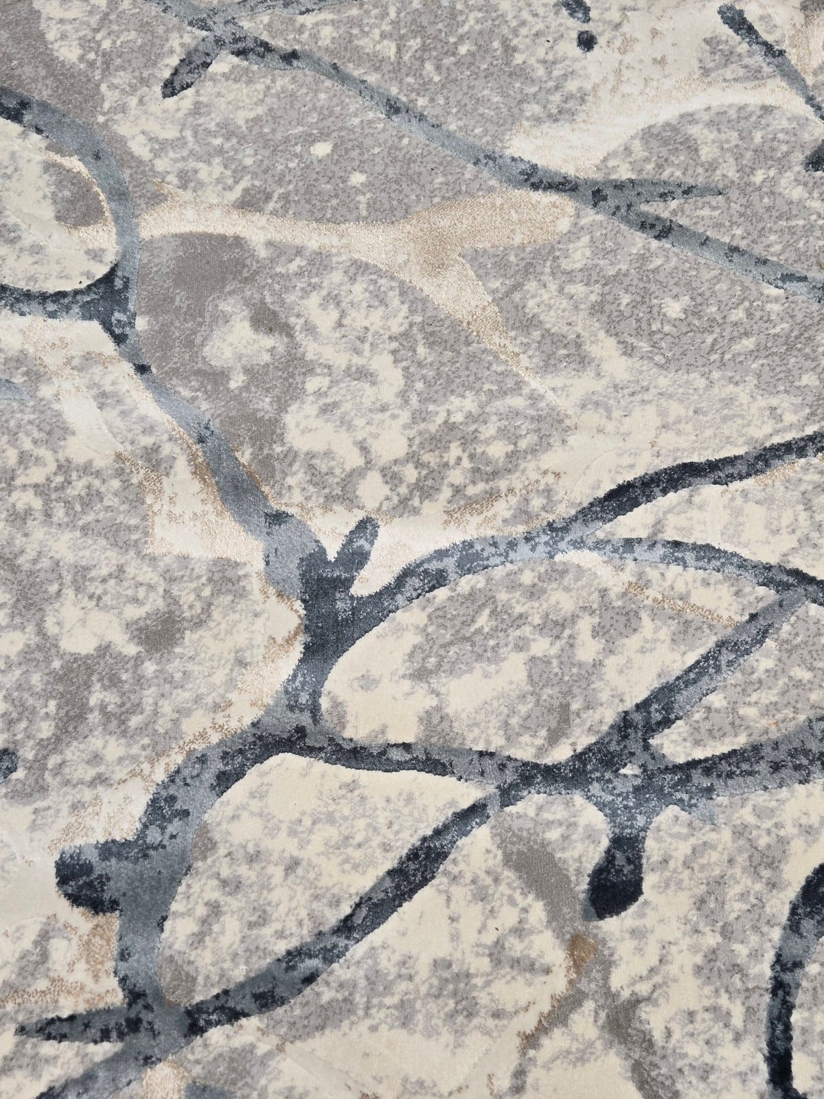 Abstract Branch Marble Runner Area Rug | Ivory, Charcoal Grey, Navy Blue | Size 100x380 cm (3.3x12.5 ft)